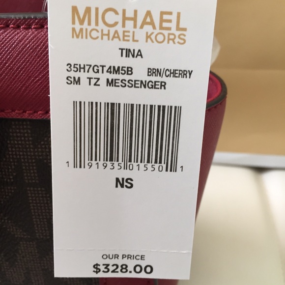 NWT MICHAEL KORS TINA BROWN CHERRY MESSENGER SMALL - Picture 7 of 8